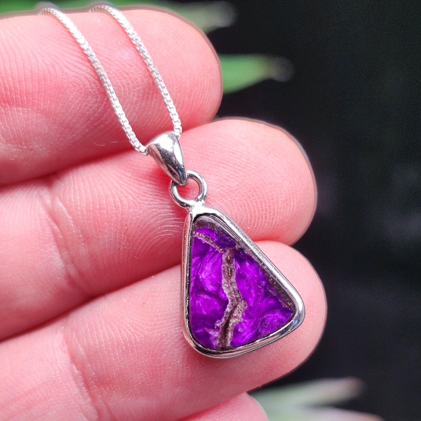 Fibrous Sugilite Pendant, Sterling Silver Sugilite Necklace