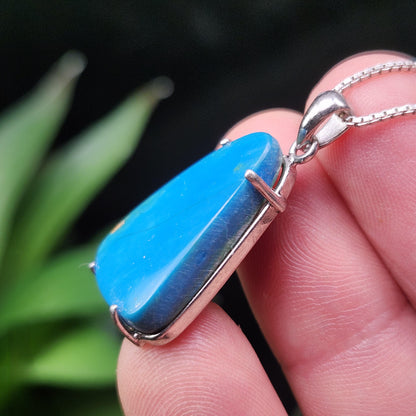 Peruvian Blue Opal Pendant, Sterling Silver Natural Blue Opal Jewelry