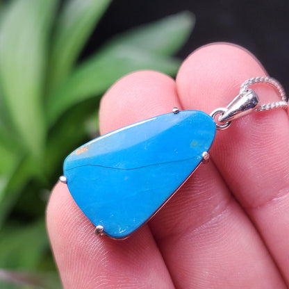 Peruvian Blue Opal Pendant, Sterling Silver Natural Blue Opal Jewelry