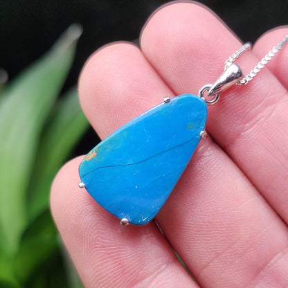 Peruvian Blue Opal Pendant, Sterling Silver Natural Blue Opal Jewelry