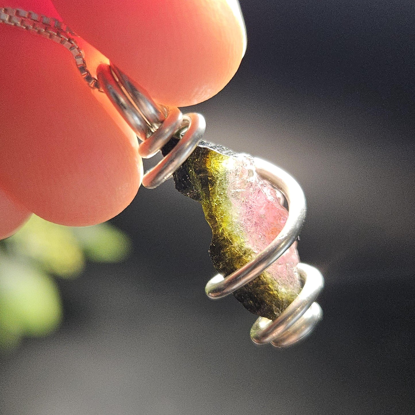 Watermelon Tourmaline Pendant, Sterling Silver Tourmaline Necklace, Pink & Green Raw Crystal