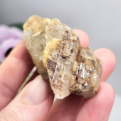 Golden Sagenite Rutile in Diamantina Quartz 41g, Brazilian Geometric Rutilated Quartz