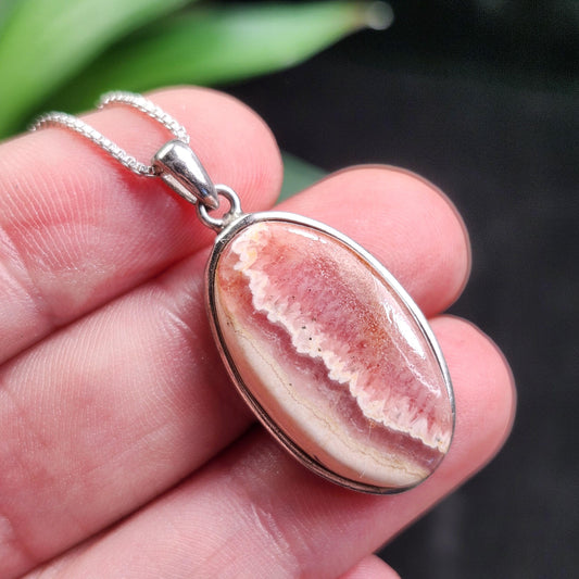 Rhodochrosite Crystal Pendant, Sterling Silver Pink Rhodochrosite Necklace