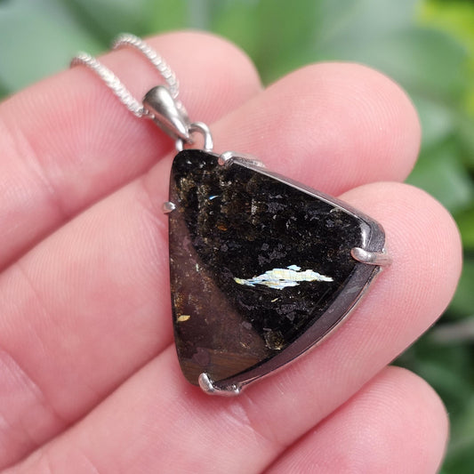 Greenland Nuummite Pendant, Sterling Silver Authentic Nuummite Necklace