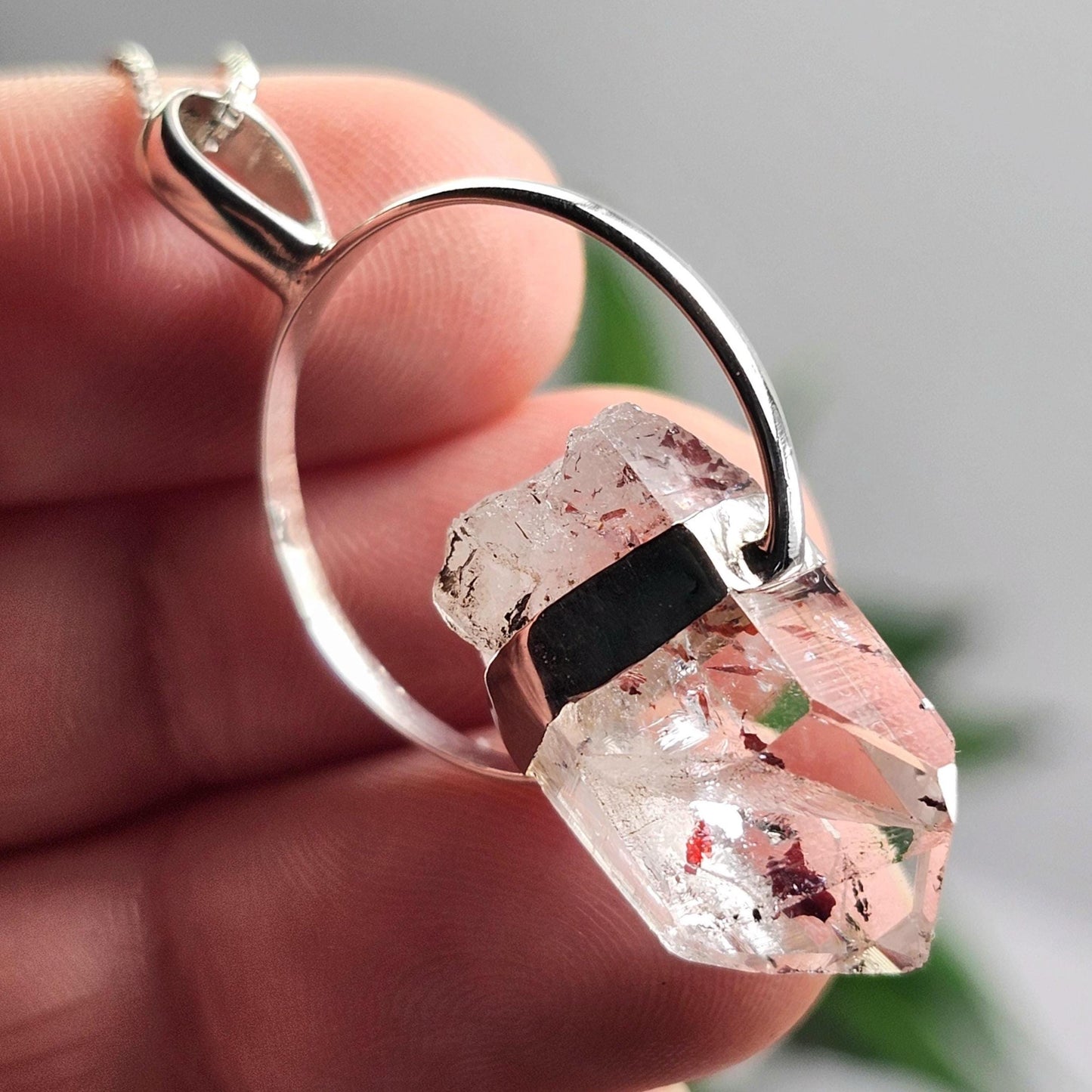 Red Lepidocrocite Quartz Pendant, Disco Fire Sterling Silver Necklace