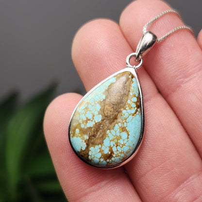 Nevada Turquoise Pendant, Sterling Silver Polished Turquoise Necklace