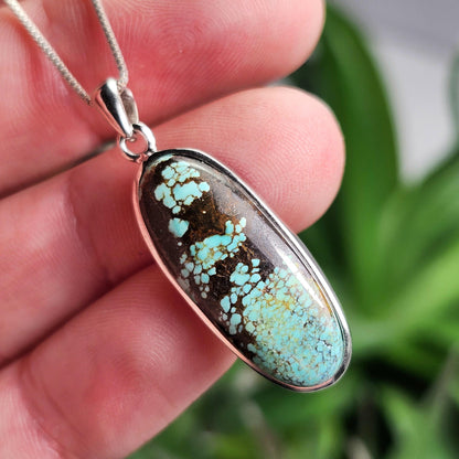 Nevada Turquoise Pendant, Sterling Silver Polished Turquoise Necklace