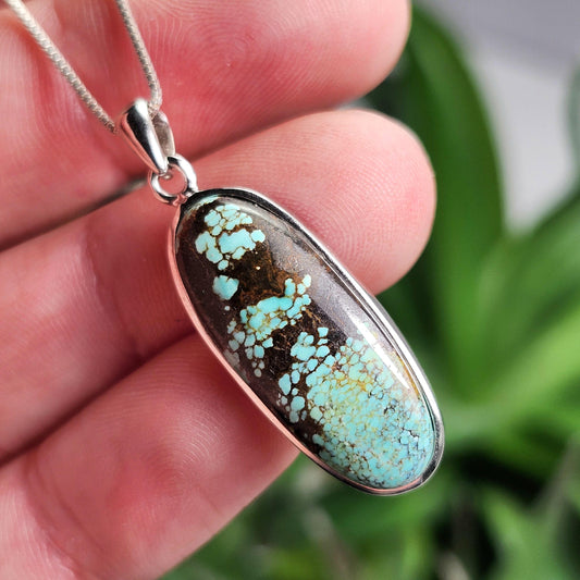 Nevada Turquoise Pendant, Sterling Silver Polished Turquoise Necklace