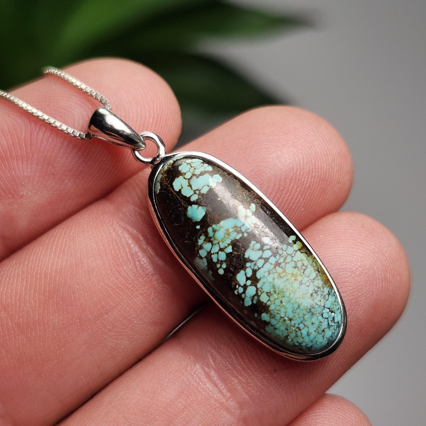 Nevada Turquoise Pendant, Sterling Silver Polished Turquoise Necklace
