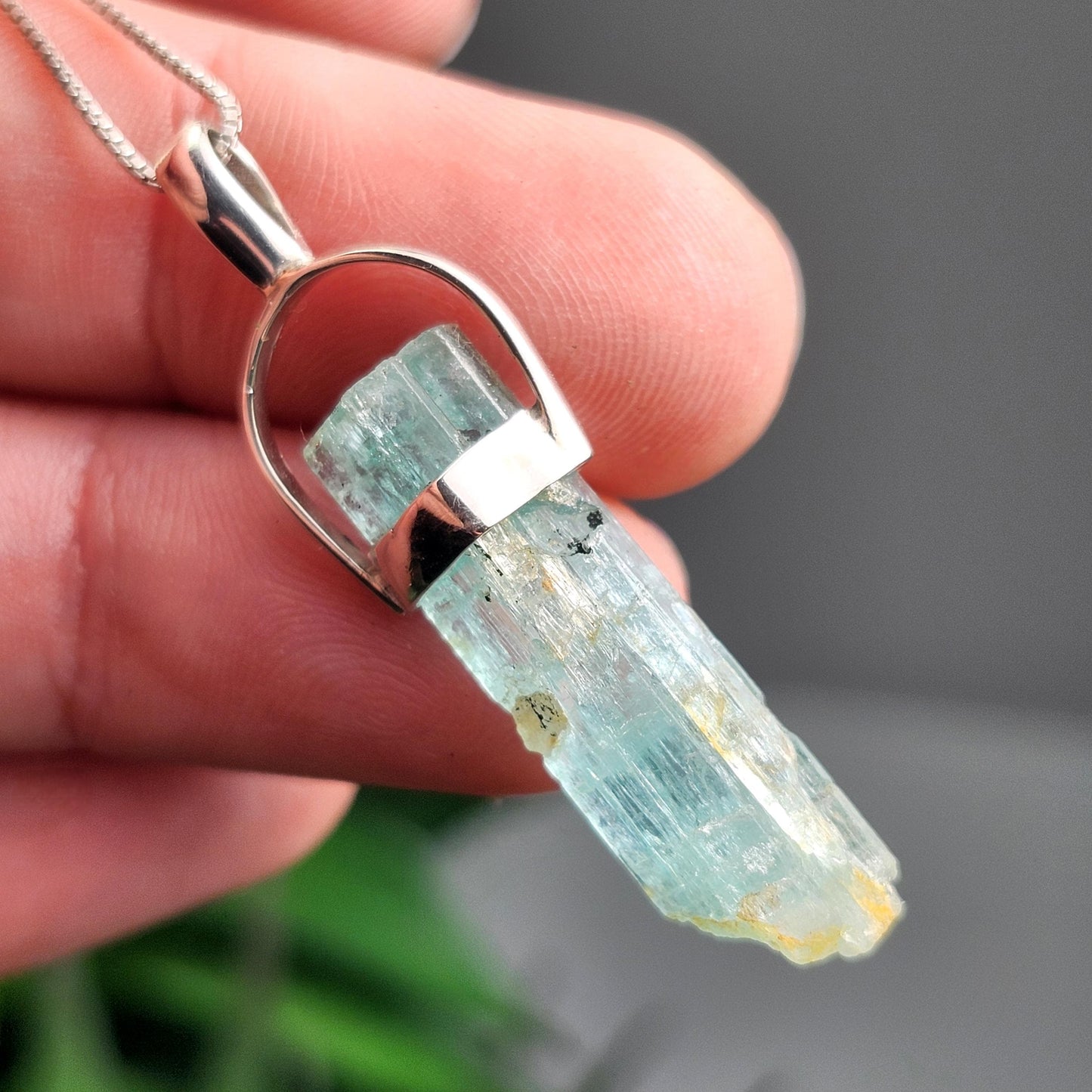 Aquamarine Crystal Pendant, Raw Blue Aquamarine Sterling Silver Pendant