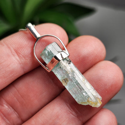 Aquamarine Crystal Pendant, Raw Blue Aquamarine Sterling Silver Pendant