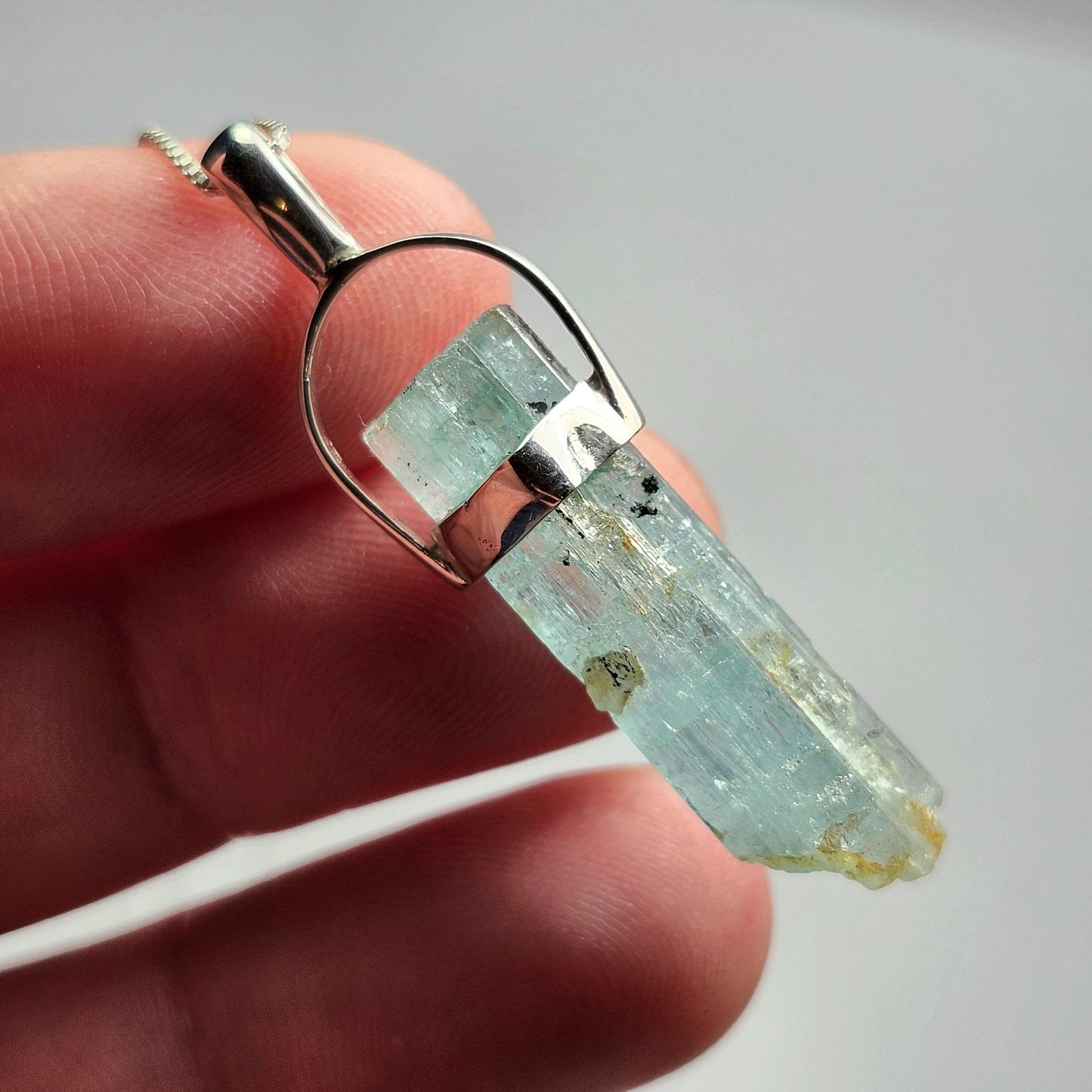 Aquamarine Crystal Pendant, Raw Blue Aquamarine Sterling Silver Pendant