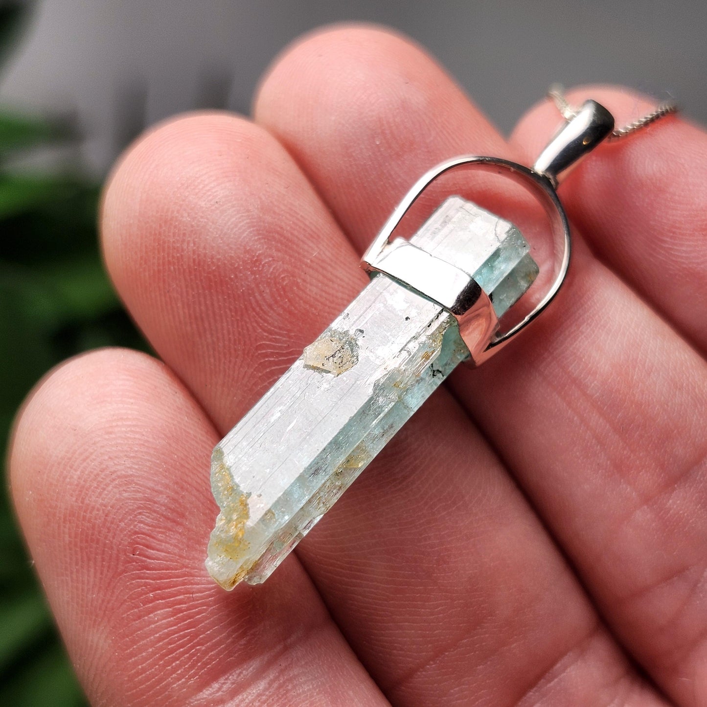 Aquamarine Crystal Pendant, Raw Blue Aquamarine Sterling Silver Pendant