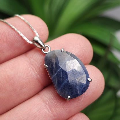 Blue Sapphire Pendant, Faceted Sapphire Sterling Silver Necklace