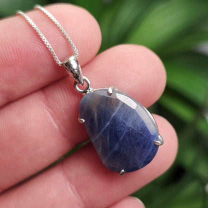 Blue Sapphire Pendant, Faceted Sapphire Sterling Silver Necklace