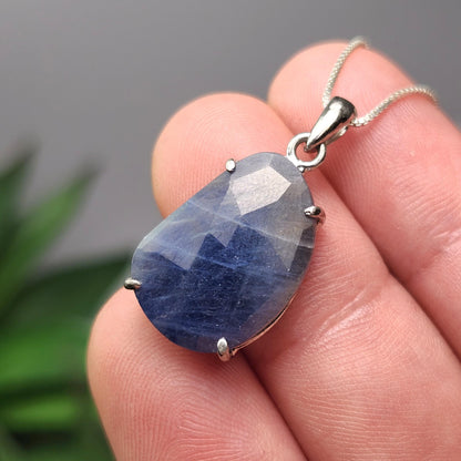 Blue Sapphire Pendant, Faceted Sapphire Sterling Silver Necklace