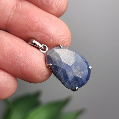 Blue Sapphire Pendant, Faceted Sapphire Sterling Silver Necklace