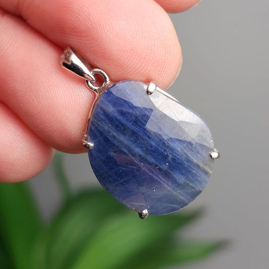 Blue Sapphire Pendant, Faceted Sapphire Sterling Silver Necklace