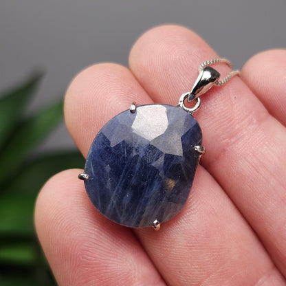 Blue Sapphire Pendant, Faceted Sapphire Sterling Silver Necklace