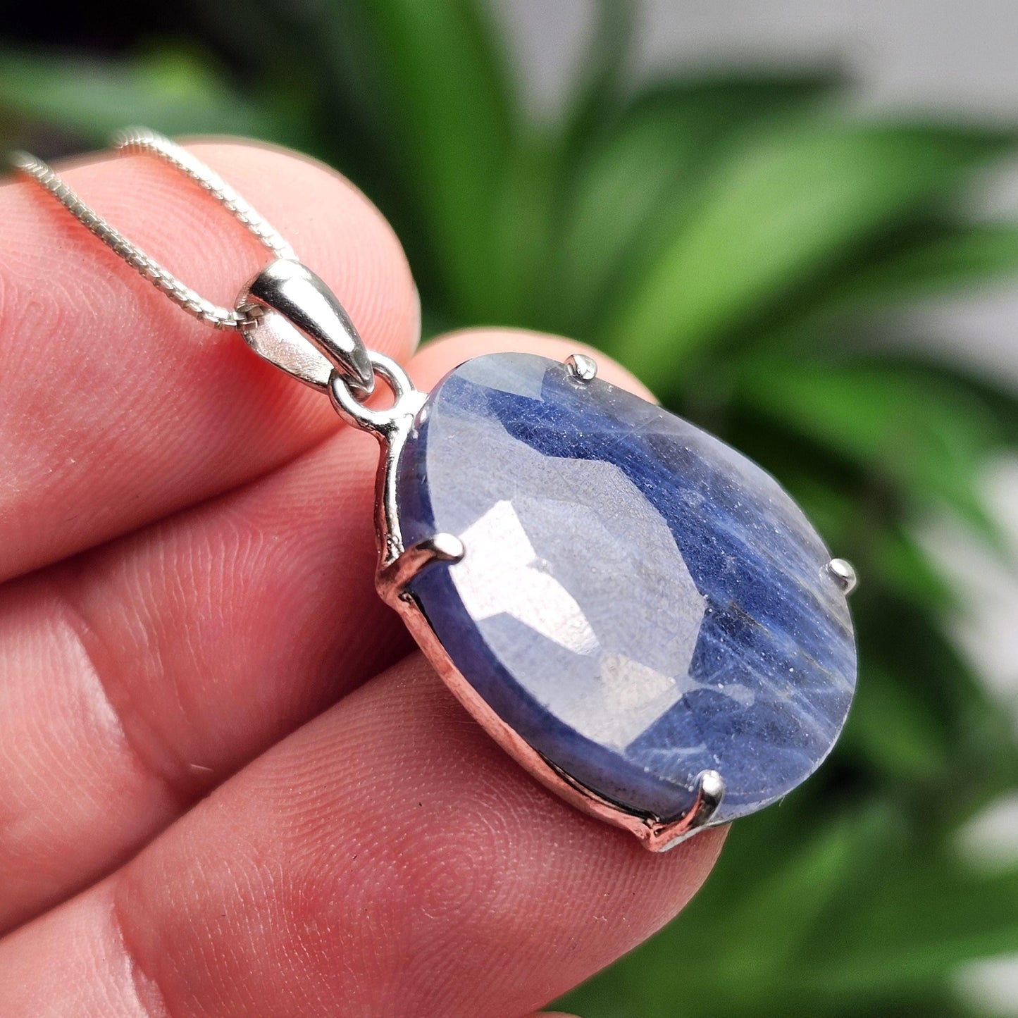 Blue Sapphire Pendant, Faceted Sapphire Sterling Silver Necklace
