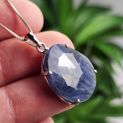 Blue Sapphire Pendant, Faceted Sapphire Sterling Silver Necklace