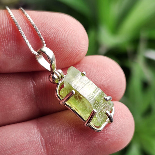 Peridot Crystal Pendant, Sterling Silver Terminated Peridot Necklace
