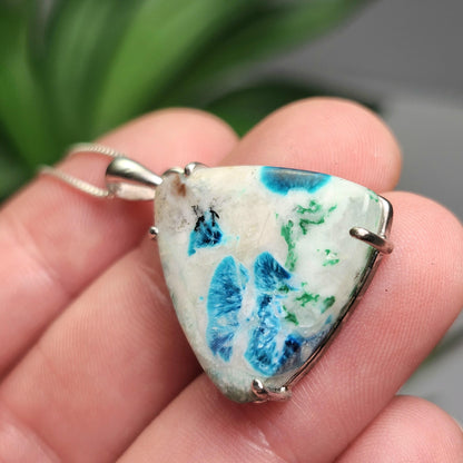 Fibrous Shattuckite Pendant, Sterling Silver Shattuckite Crystal Polished Necklace