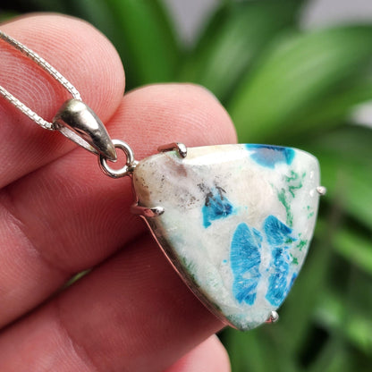 Fibrous Shattuckite Pendant, Sterling Silver Shattuckite Crystal Polished Necklace