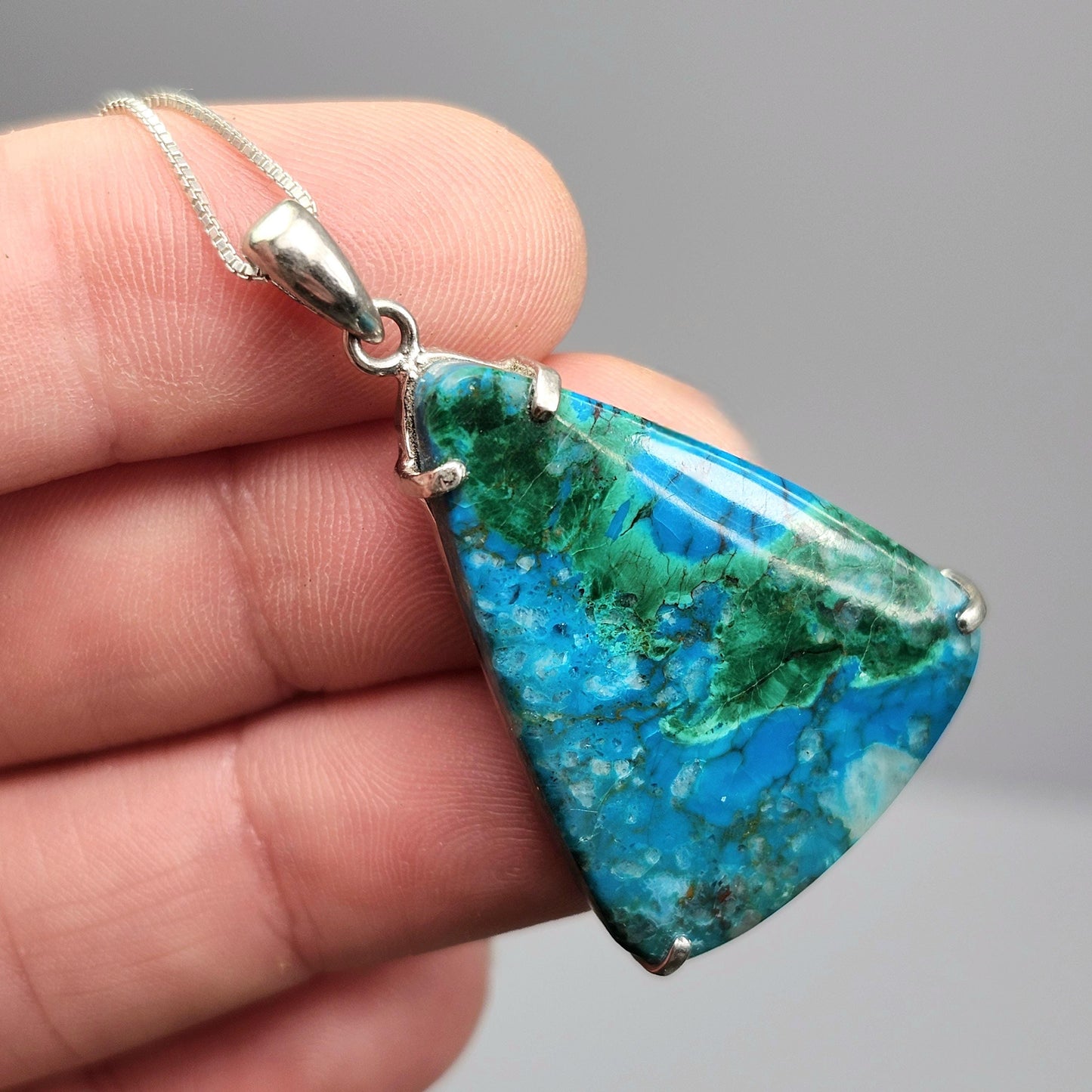 Chrysocolla & Malachite Pendant, Sterling Silver Chrysocolla Malachite Necklace