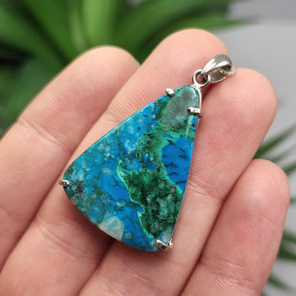 Chrysocolla & Malachite Pendant, Sterling Silver Chrysocolla Malachite Necklace