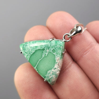 Variscite Pendant, Sterling Silver Polished Variscite Crystal Necklace