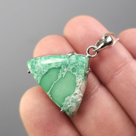 Variscite Pendant, Sterling Silver Polished Variscite Crystal Necklace