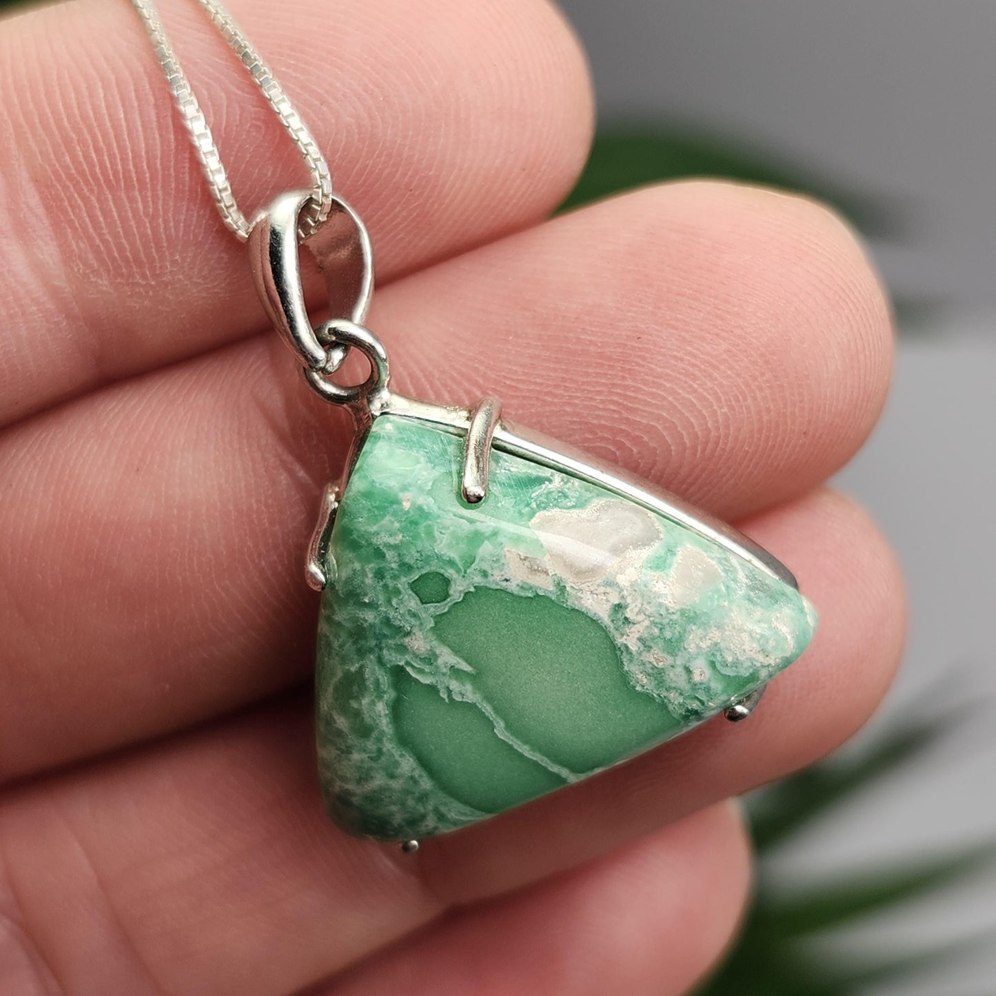 Variscite Pendant, Sterling Silver Polished Variscite Crystal Necklace
