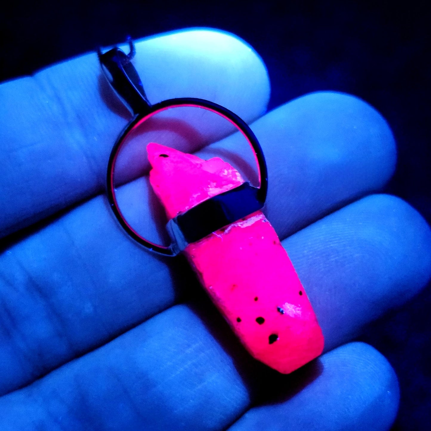 Ruby Crystal Pendant, UV Reactive Ruby Sterling Silver Necklace