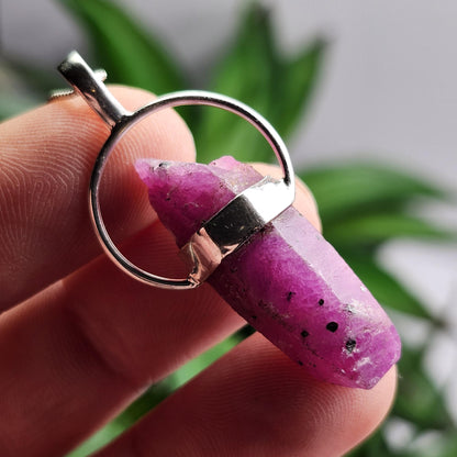 Ruby Crystal Pendant, UV Reactive Ruby Sterling Silver Necklace