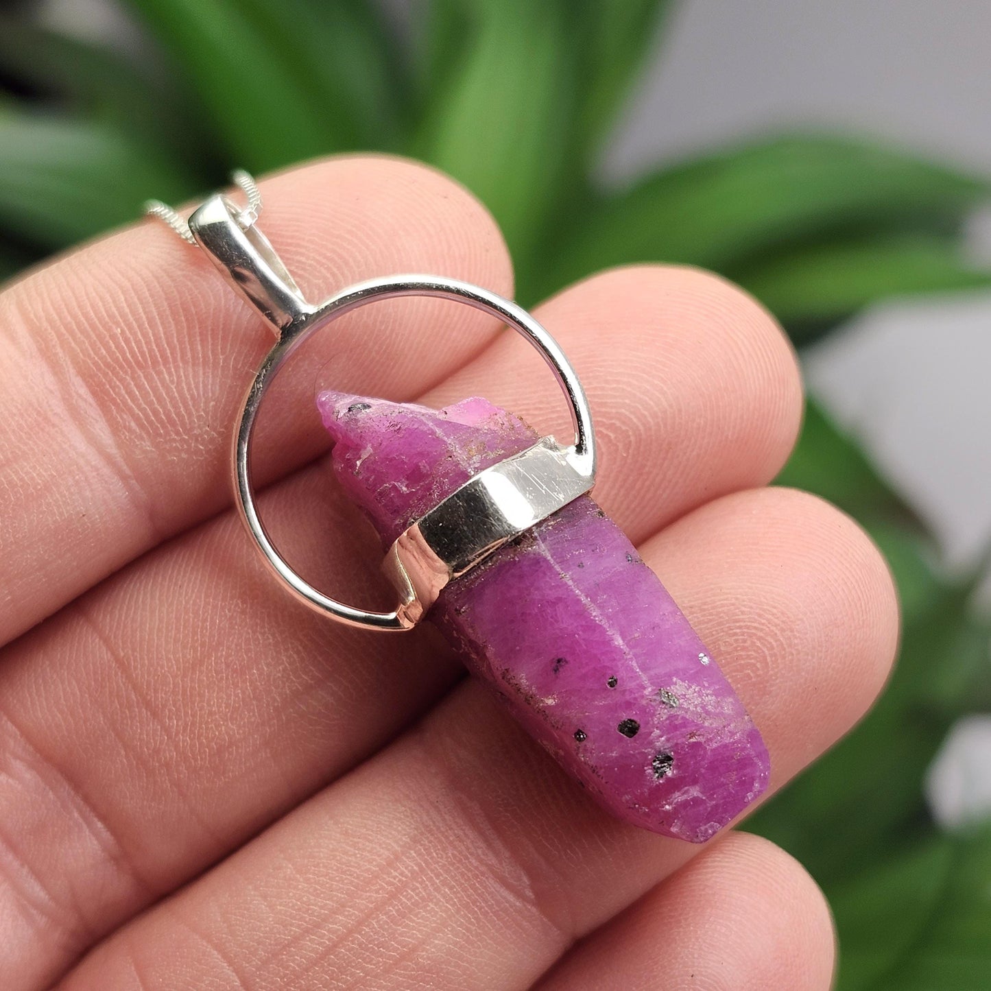 Ruby Crystal Pendant, UV Reactive Ruby Sterling Silver Necklace