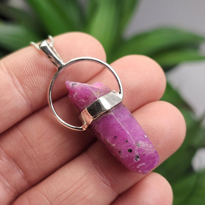 Ruby Crystal Pendant, UV Reactive Ruby Sterling Silver Necklace