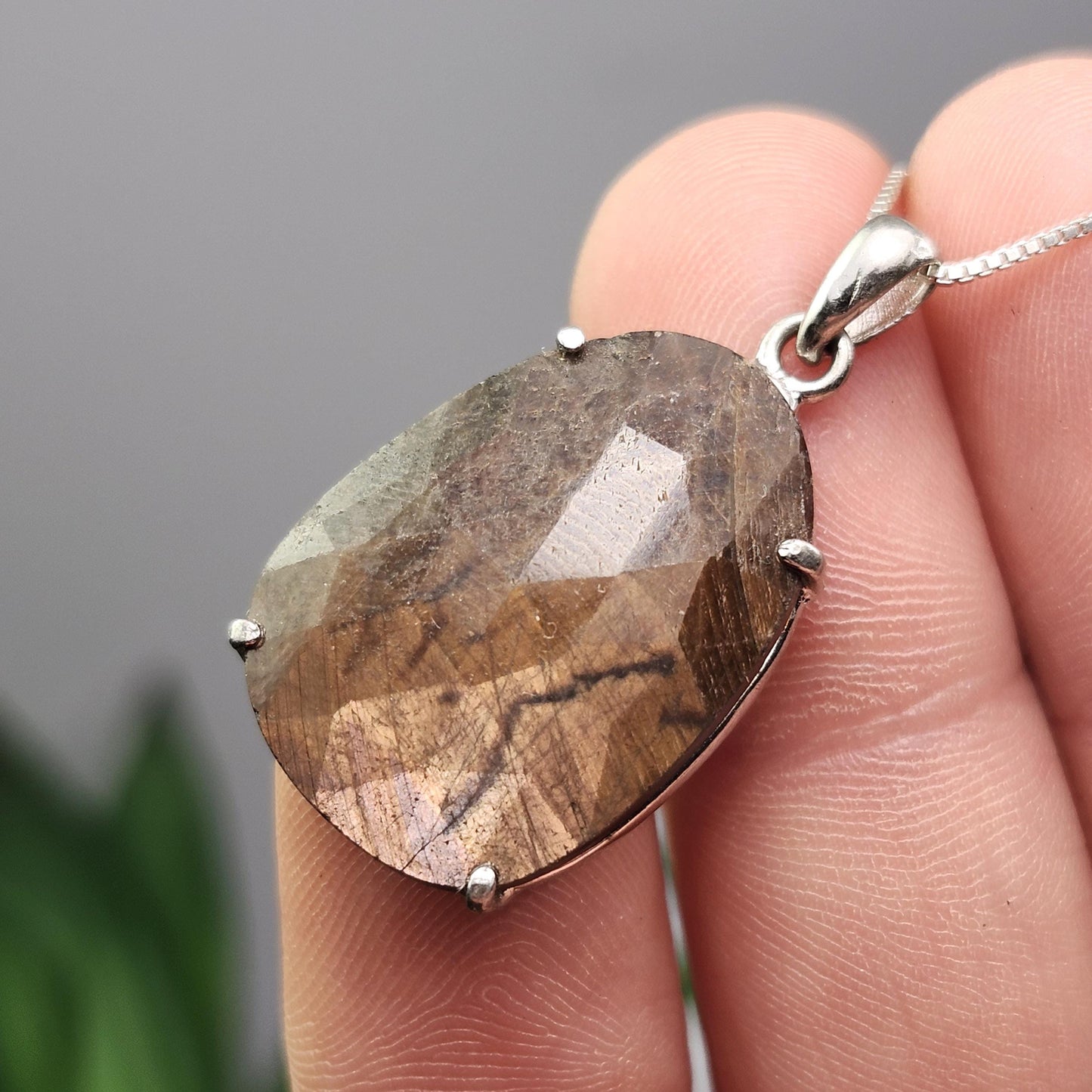 Golden Sapphire Pendant, Faceted Chocolate Sapphire Sterling Silver Necklace