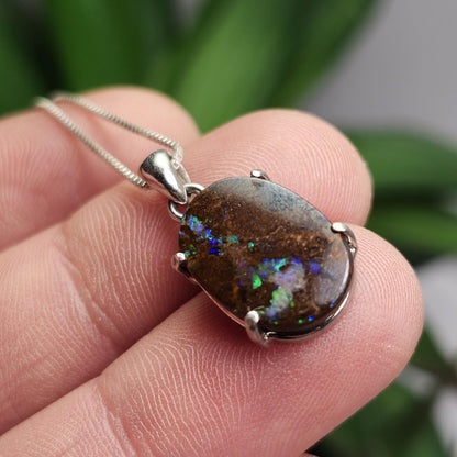 Boulder Opal Pendant, Sterling Silver Boulder Opal Necklace