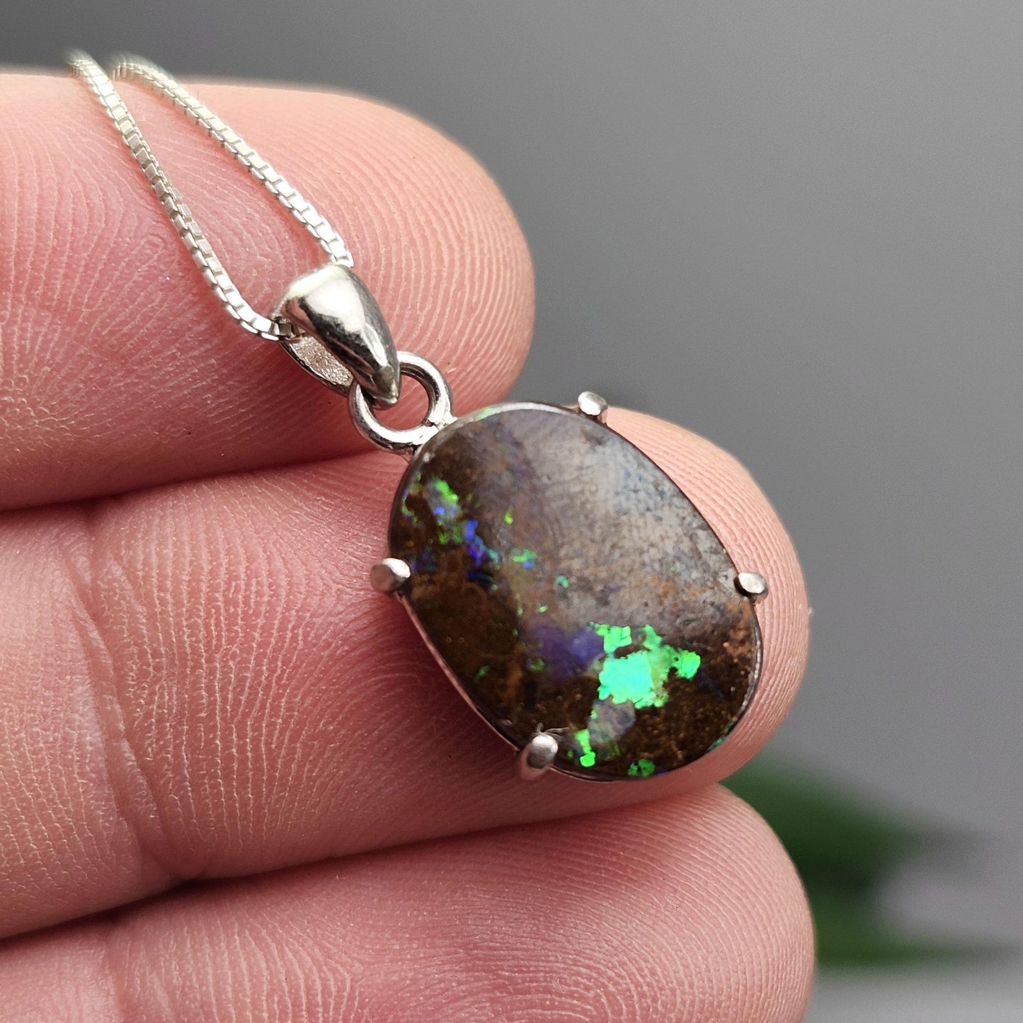 Boulder Opal Pendant, Sterling Silver Boulder Opal Necklace