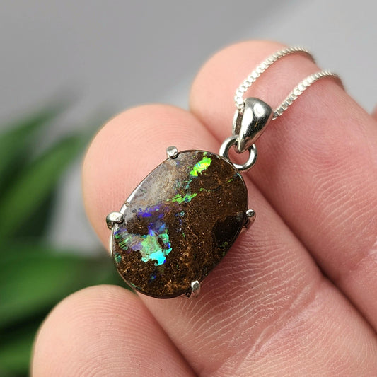 Boulder Opal Pendant, Sterling Silver Boulder Opal Necklace