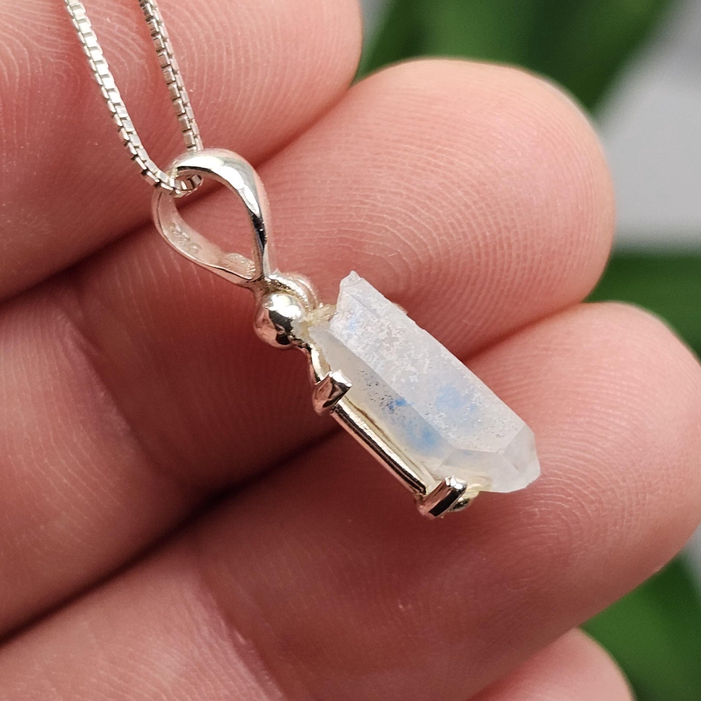 Papagoite in Quartz Pendant, Terminated Papagoite Sterling Silver Necklace