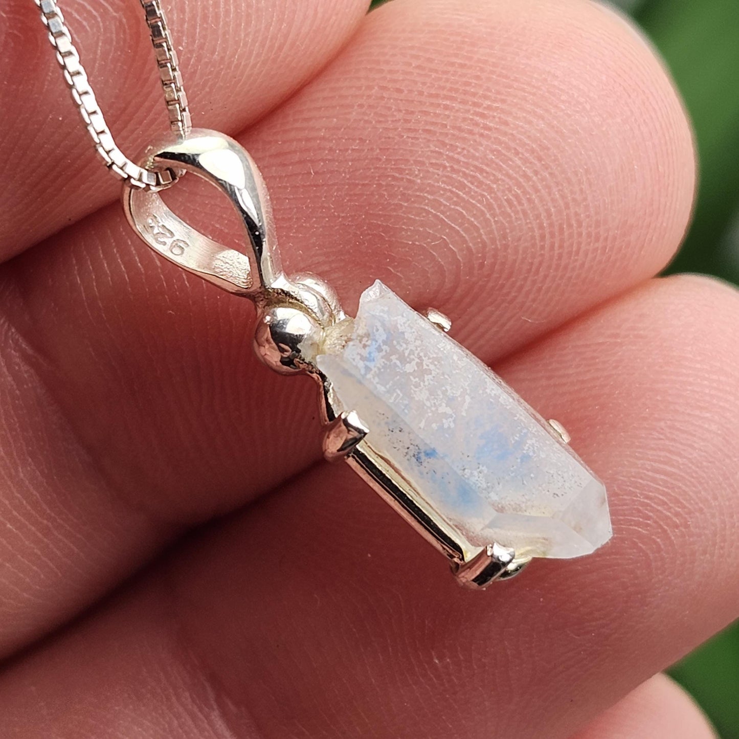 Papagoite in Quartz Pendant, Terminated Papagoite Sterling Silver Necklace