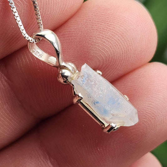 Papagoite in Quartz Pendant, Terminated Papagoite Sterling Silver Necklace