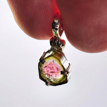 Watermelon Tourmaline Slice Pendant, Sterling Silver Tourmaline Necklace