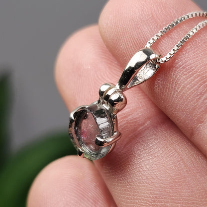 Blue Watermelon Tourmaline Pendant, Sterling Silver Tourmaline Gemstone Necklace