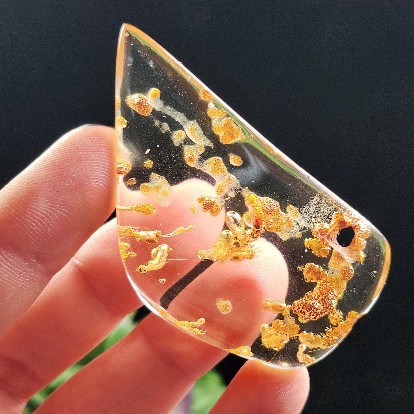 Amber with Bugs, Static ENHYDRO Bubbles and Natural Hole Inclusion 9.48g, Natural Amber Fossil with Insects