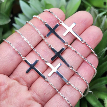Sterling Silver Cross Bracelet, Christian Charm Bracelet
