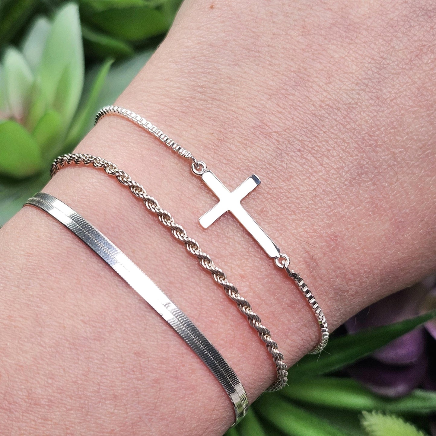 Sterling Silver Cross Bracelet, Christian Charm Bracelet