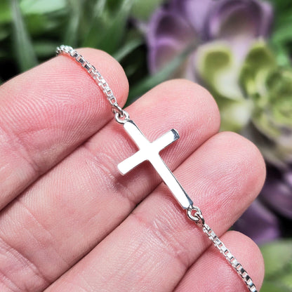 Sterling Silver Cross Bracelet, Christian Charm Bracelet
